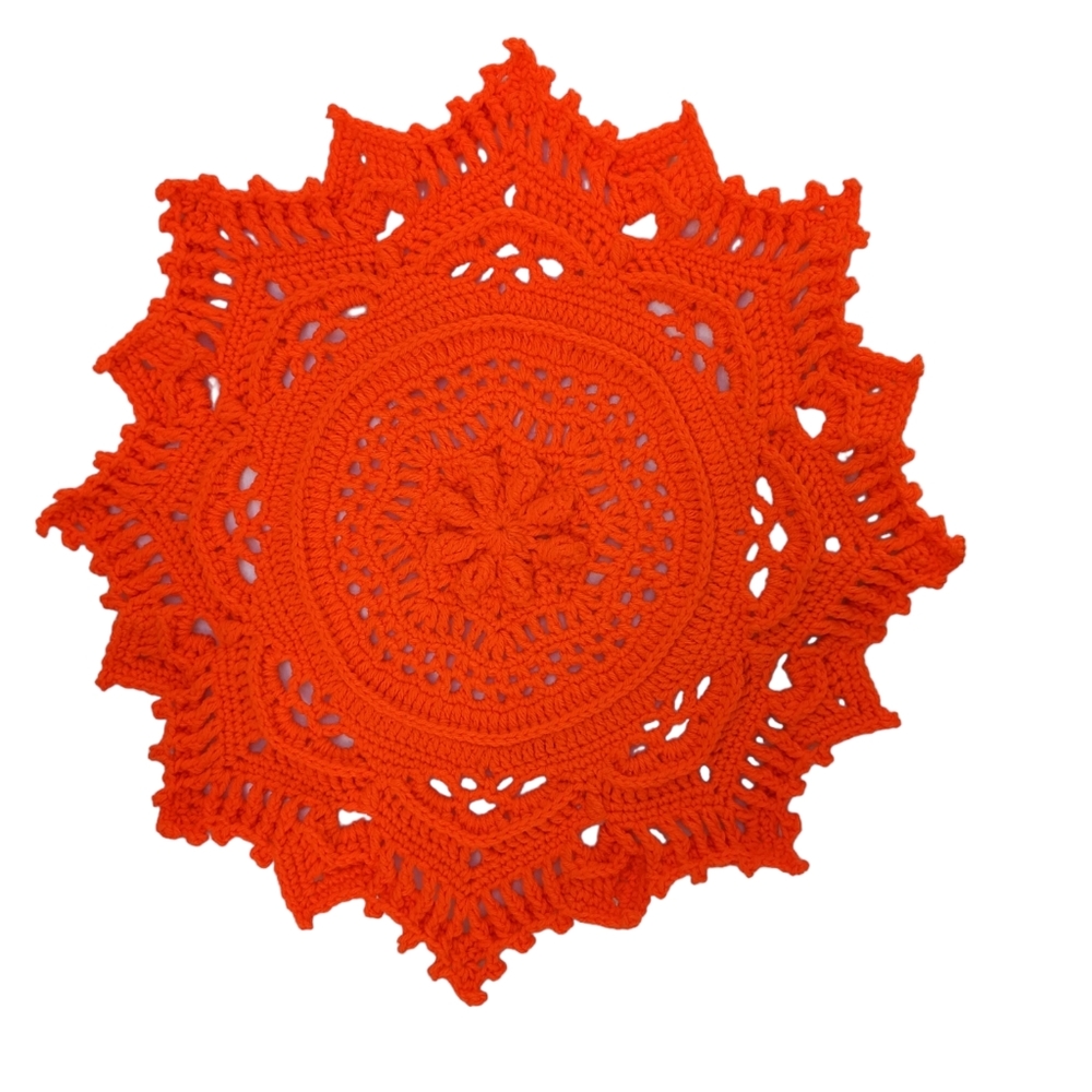 Orange Burst Set Of TwoDoilies Centerpieces Handmade